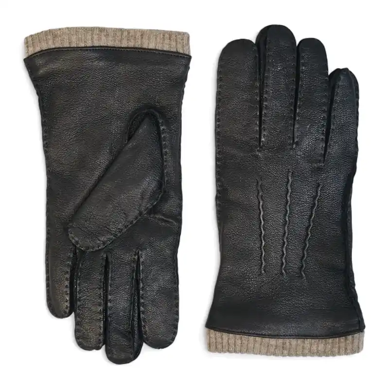 Leather Gloves Winter Wool Lined Touchscreen Ribbed - TruClothing