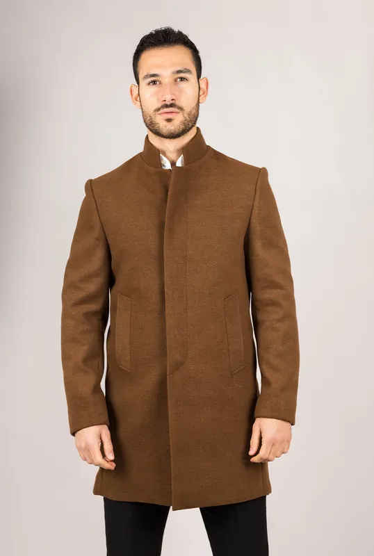 Men's Stand Collar Wool Blend Overcoat - Infinity Leather