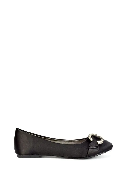 Ferne' Diamante Broach Detail Flat Ballerina Bridal Pump Shoes - XY London