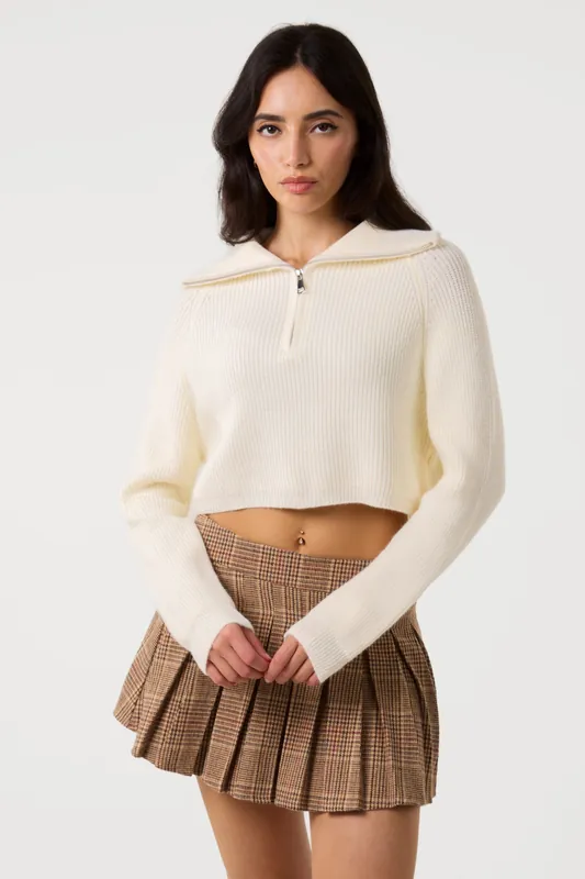 Ivory Half Zip Knitted Jumper - Pink Vanilla