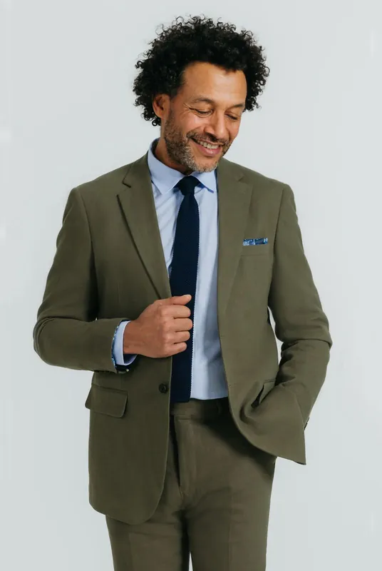 Green Linen Twill Suit Jacket - Dobell
