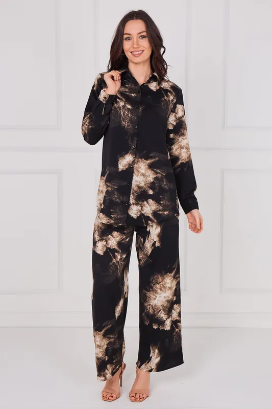Black and Champagne Burst Print Co-Ord Set