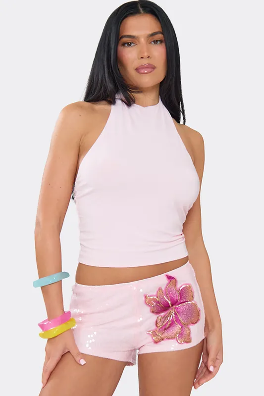 Sequin Floral Low Rise Shorts - EGO