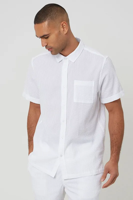 Short Sleeve Button-Up Shirt with Chest Pocket
