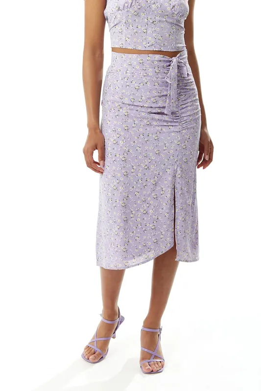 Floral Midi Skirt in Lilac - Liquorish