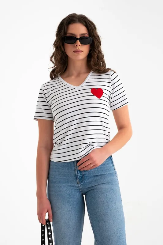Striped V Neck Relaxed T-shirt