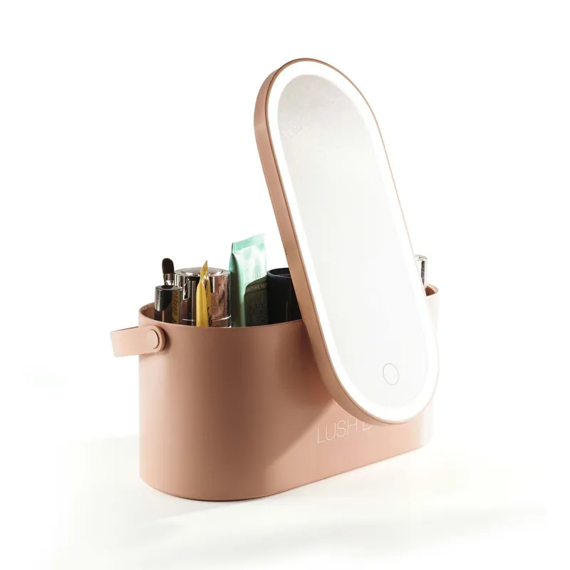 Lush Box Makeup Cosmetic Vanity Travel Case with Removeable LED Light Mirror - Pink