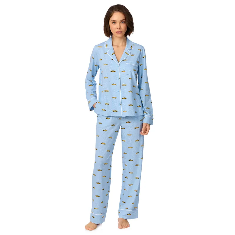 Long Sleeve Notch Top and Pant Sleep Set in Hudson Blue Taxi - DKNY