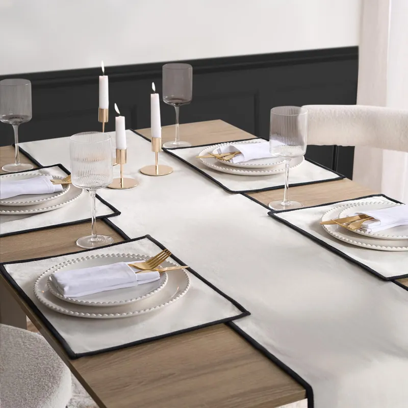 4 x Border Trim Piped Matte Velvet Placemat Table Mat Set - OHS