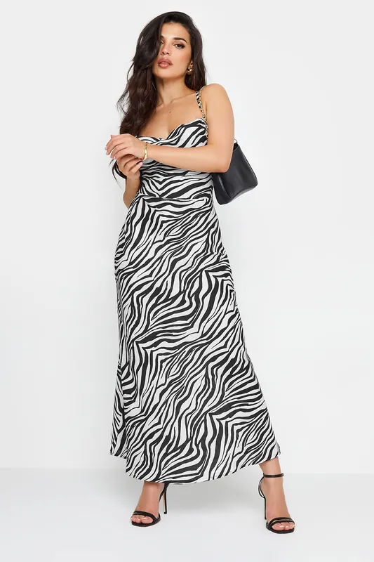 Petite Zebra Print Cowl Neck Maxi Slip Dress - PixieGirl