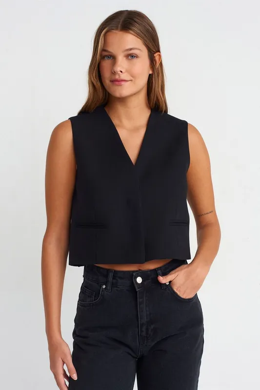 Women's Cropped Woven Waistcoat - Dilvin