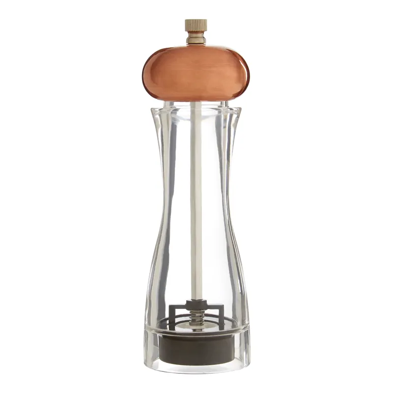Small Clear And Copper Salt & Pepper Mill, Acrylic And Copper Finish Grinder, Adjustable Ceramic Mechanism - Orsina