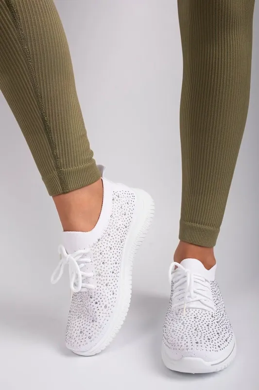 Kaela Crystal Embellished Knit Trainers - IKRUSH