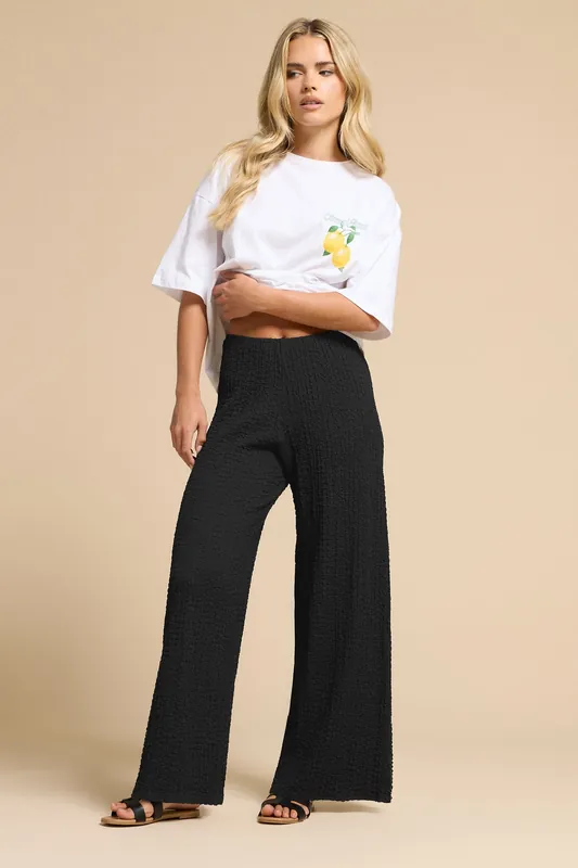 Petite Bubble Textured Wide Leg Trousers - PixieGirl