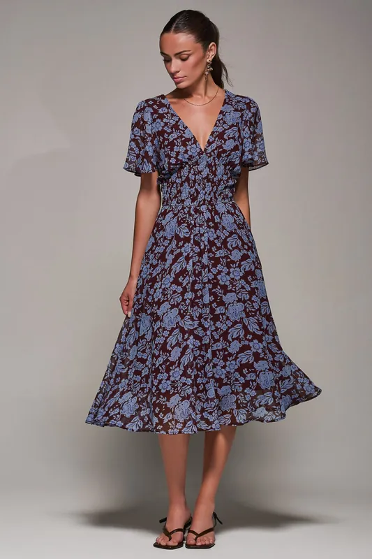 Chiffon Tie Back Detail Midi Dress - Jolie Moi