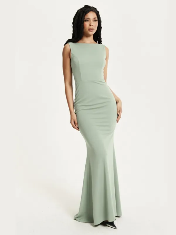 Sage Draped Cowl Back Maxi Dress - Liquorish