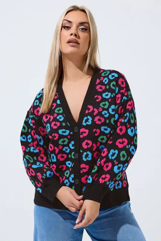 Leopard Print Balloon Sleeve Cardigan - Yours