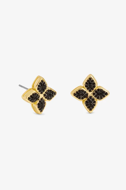 14K Gold Plated and Jet Druzy Stone Clover Earrings - Jon Richard