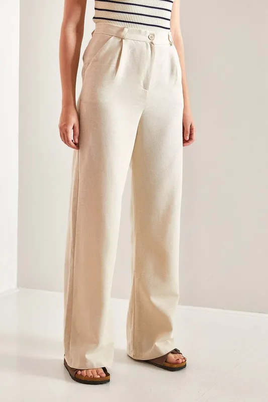 High Waist Palazzo Pants with Pleats - Bianco Lucci
