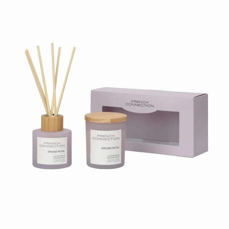 Orchid Petal 130G Candle and 100ML Reed Diffuser Gift Set Pastel Range - French Connection