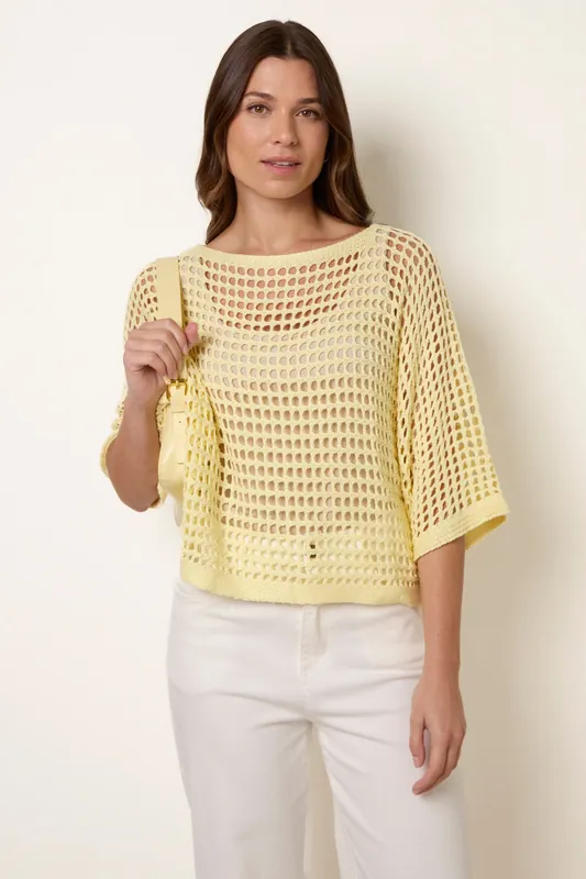 Lemon Round Neck Net Top - Blue Vanilla