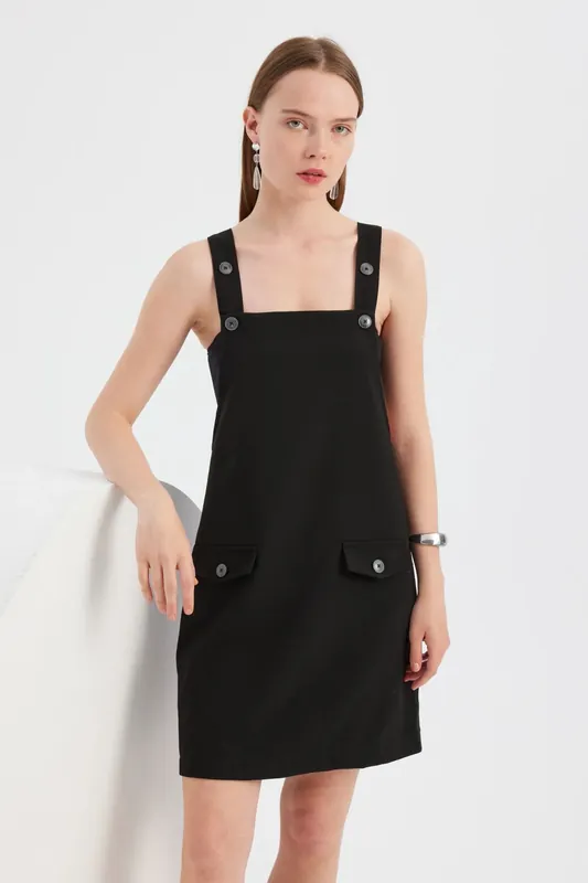 Woven Sleeveless Salopette Mini Dress with Pocket Detail - Hiccup