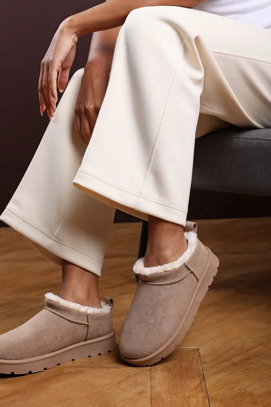 Saskia' Cosy Faux-Suede Fur Lined Micro Dipped Heel Boot