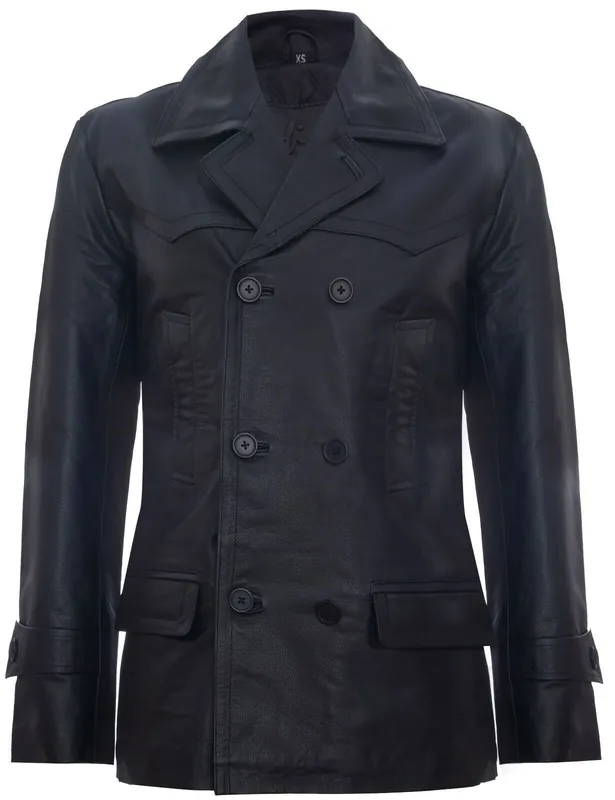 Cow Hide Dr Who Naval German Pea Coat Leather Jacket - Infinity Leather