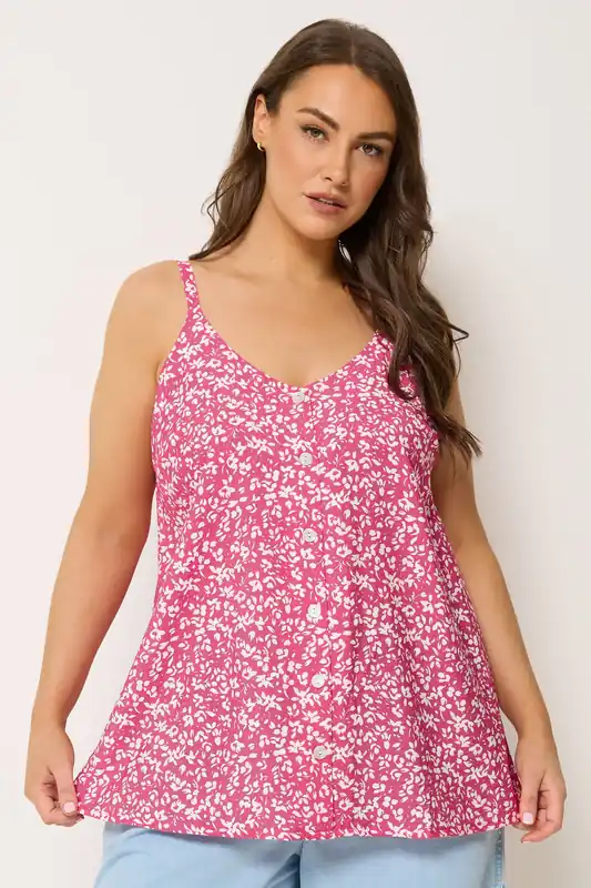 Floral Print Button Cami Vest Top - Yours