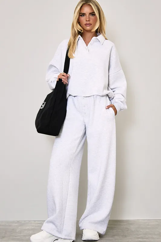 Wide Leg Marl Mid Rise Joggers - EGO