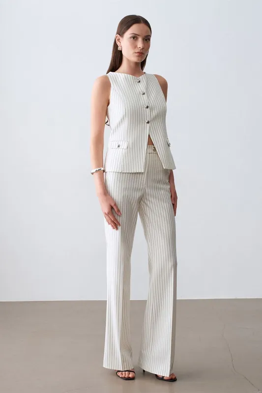 Women’s Mid-Waist Wide-Leg Striped Trousers