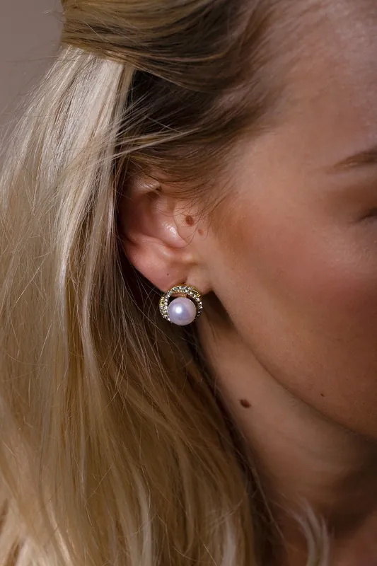 Pearl Diamante Stud Earrings - Gift Boxed