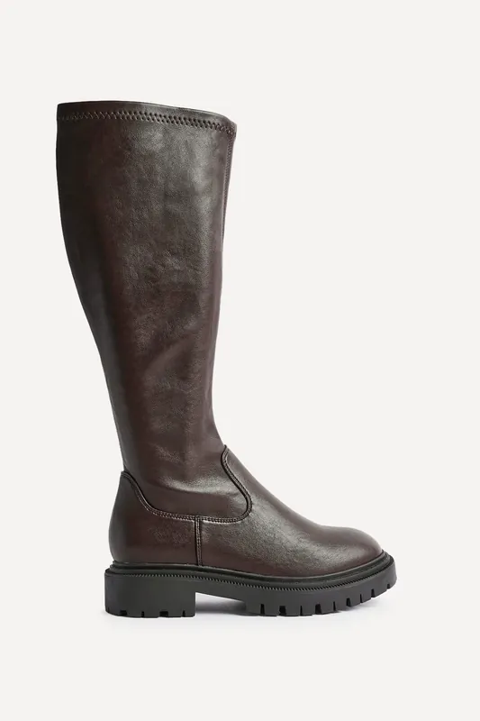 Hallie Brown Faux Leather Long Boots - Linzi