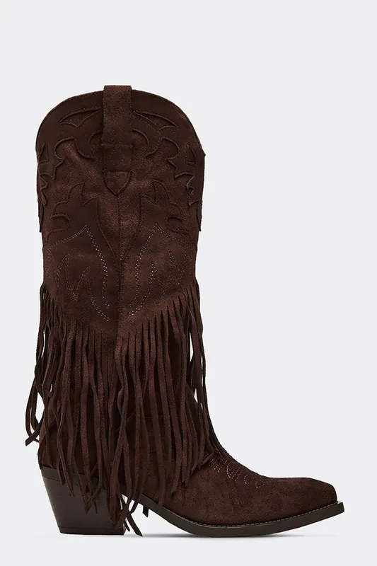 Western Faux Suede Block Heel Boots - EGO