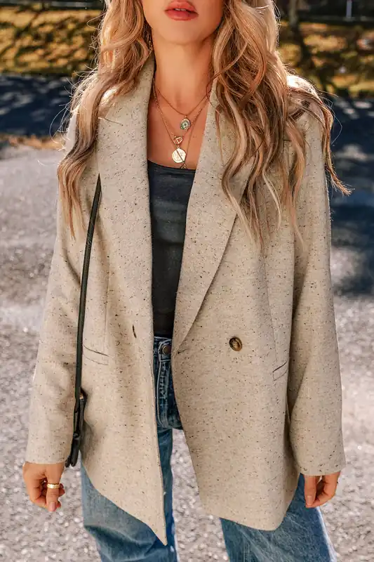 Oatmeal Single Breasted Elegant Suit Jacket - Everyday The Label