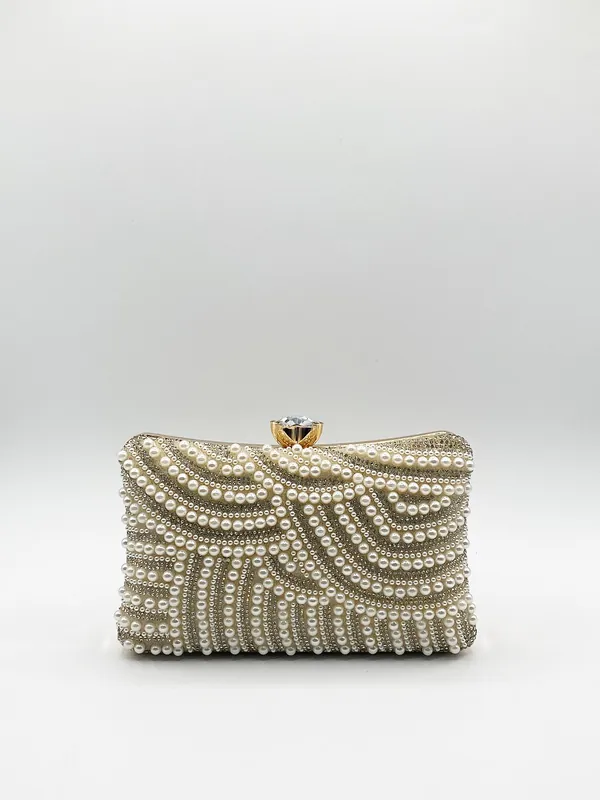 Luxurious Gold Pearl Embellished Clutch Bag - SVNX