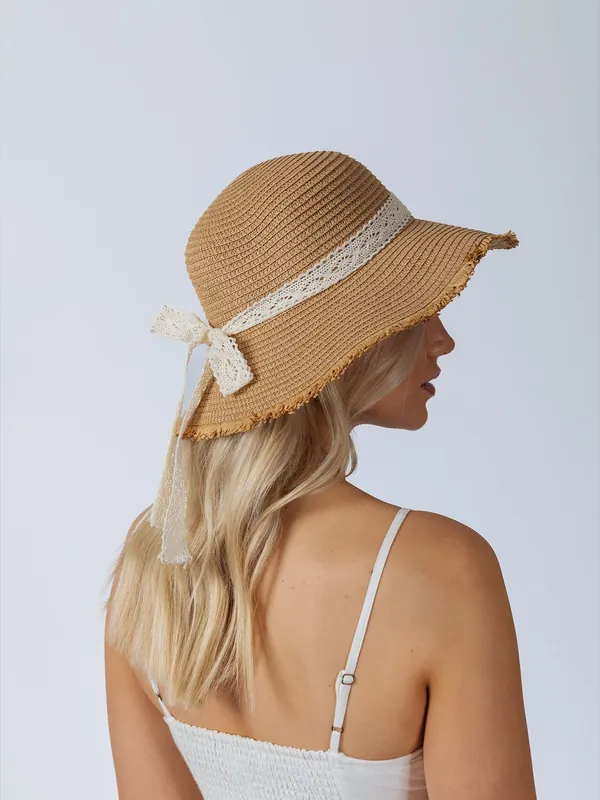 Lace Ribbon Straw Sun Hat - SVNX