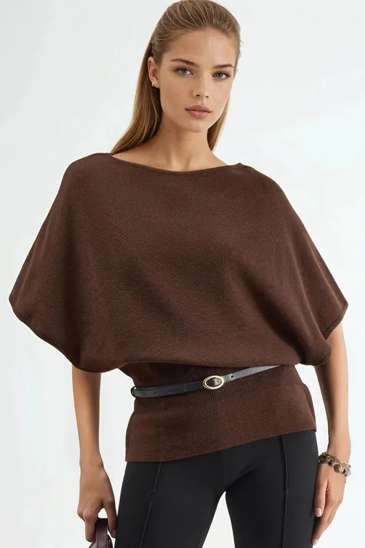 Belted Crew Neck Ribbed Knit Sweater - QU Style