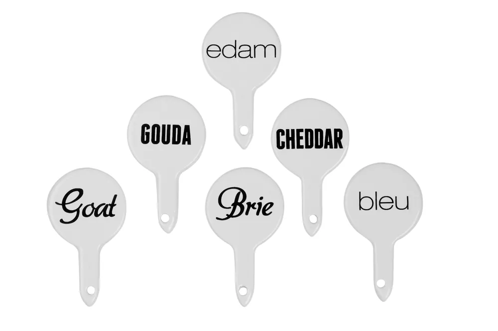 Bright Set Of Six Cheese Markers, Complete Set Cheese Labels For Cheese Board, Modern Design Cheese Tags - Orsina