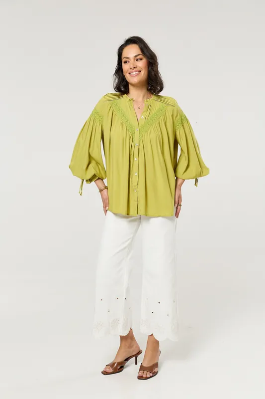 Lime Green Lace Detail Shirt - Liquorish