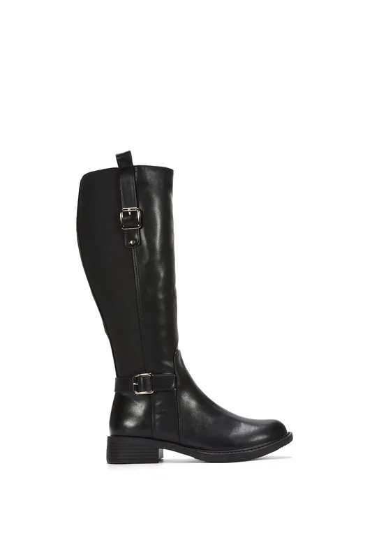 Seraphine' Knee High Riding Boots Stretch Low Heel - XY London