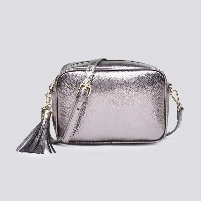 Shin Shiny Metallic Tassel Charm Camera Crossbody Bag - Kitise