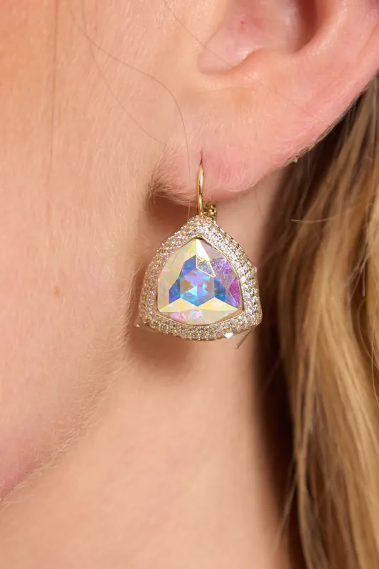 Iridescent Crystal Triangle Drop Earrings - Liquorish