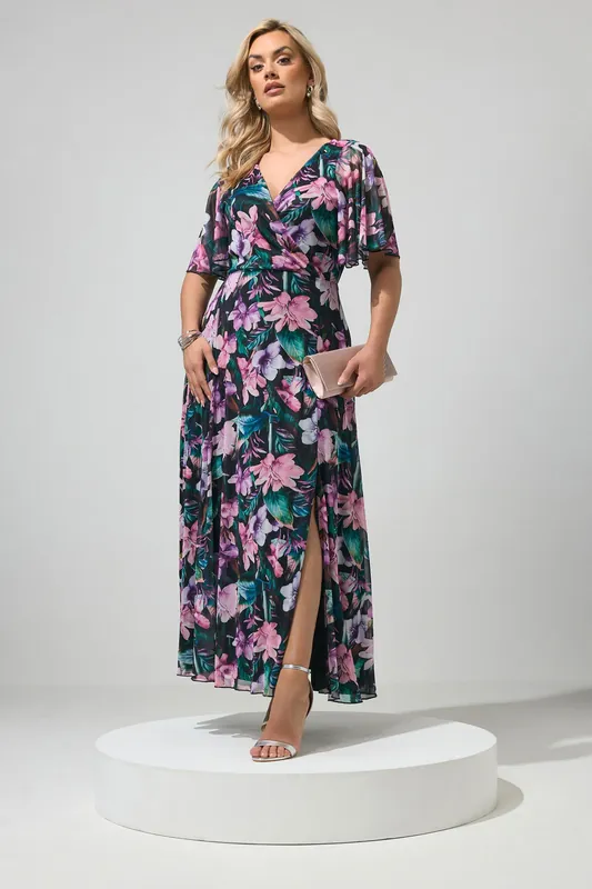 Floral Angel Sleeve Maxi Dress - Yours