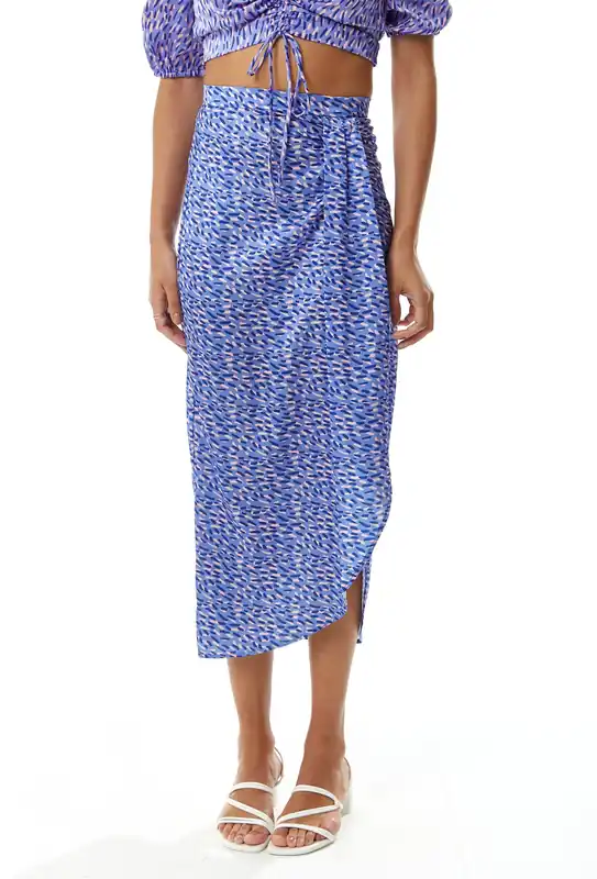 Abstract Print Midi Skirt in Purple - Liquorish