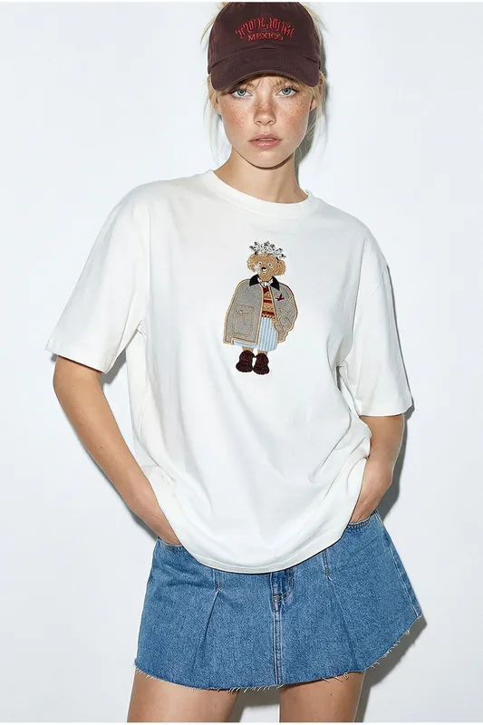 Embroidered Crew Neck Relaxed Fit T-Shirt