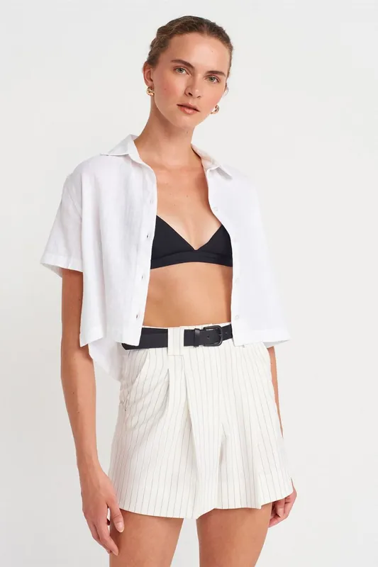 Women’s Cropped Linen-Blend Shirt