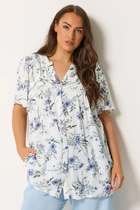 Floral Notch Neck Blouse - Yours
