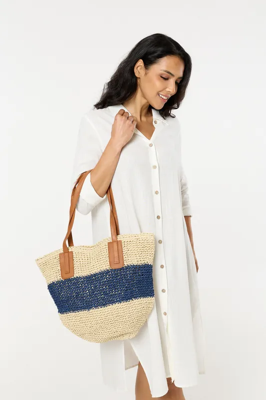 Woven Stripe Beach Tote Bag - Liquorish