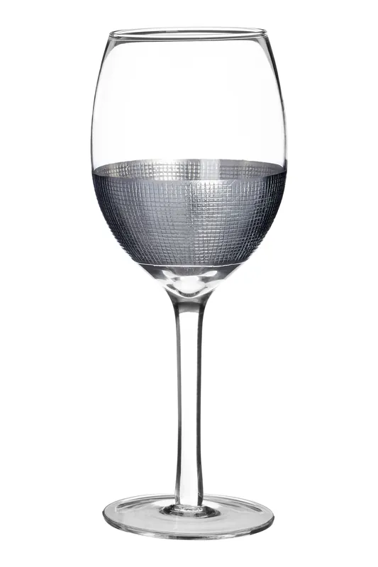 4 Pc Small Wine Glasses, Textured Geometric Wine Glasses Set With Silver Metallic Strip, Ribbed Wine Goblets - Orsina